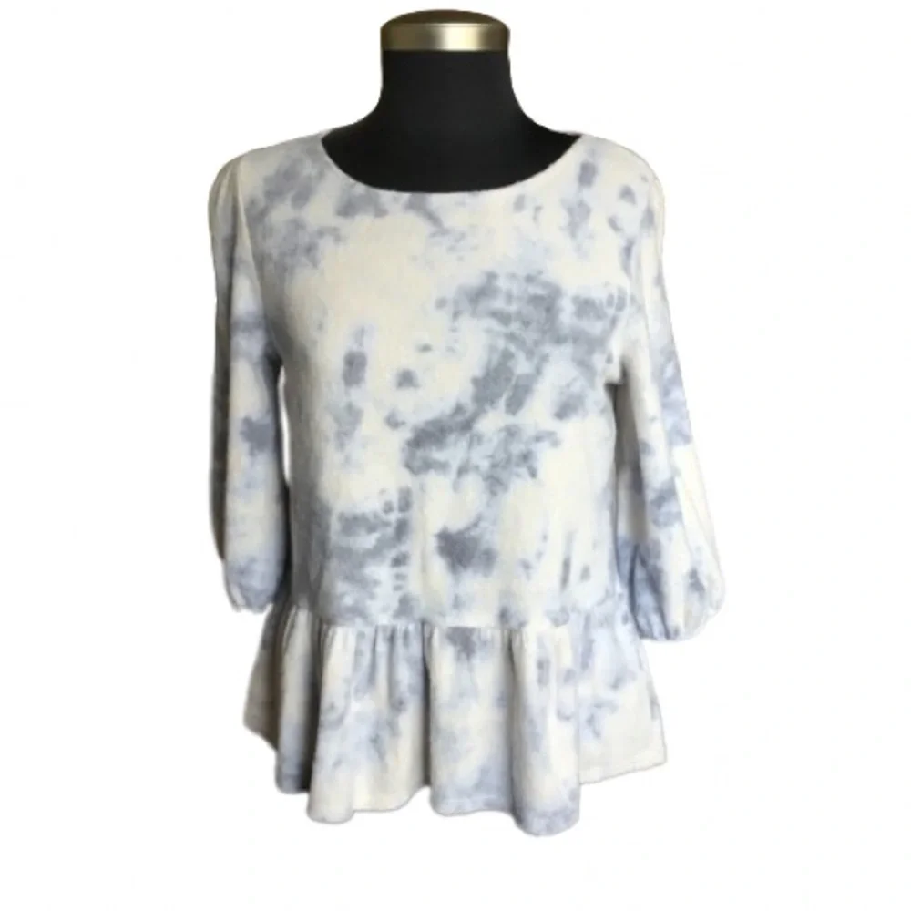 W5 by Anthropologie Blue Tie Dye Cloud Design Babydoll Style Top Peplum Bottom S - Picture 1 of 6